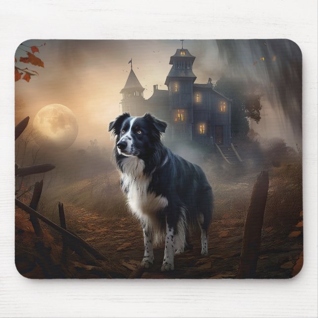 Tapis De Souris Bordure Collie Halloween effroi (Devant)