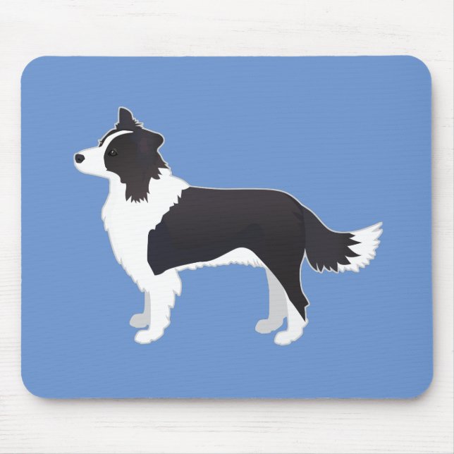 Tapis De Souris Bordure Collie Noir race Chien Vue latérale Silhou (Devant)