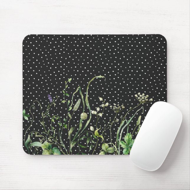 Tapis De Souris Bordure de fleurs sauvages sur pois (Avec souris)