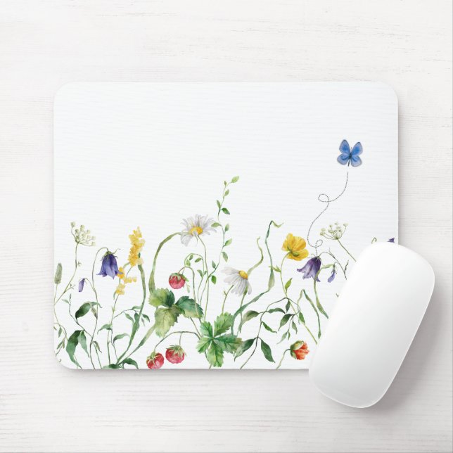 Tapis De Souris Bordure fleur sauvage avec papillon (Avec souris)