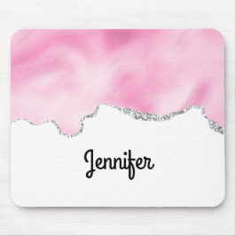 Tapis De Souris Bordure Parties scintillant rose et argent Faux él