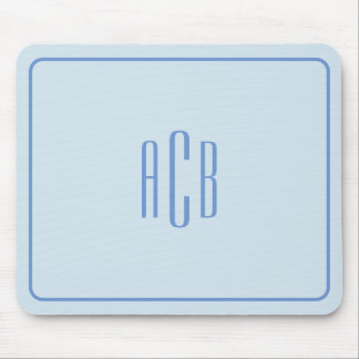 Tapis De Souris Bordure simple 3 lettres bleu monogramme
