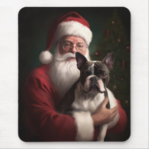 Tapis De Souris Boston Terrier avec Noël Festif du Père Noël