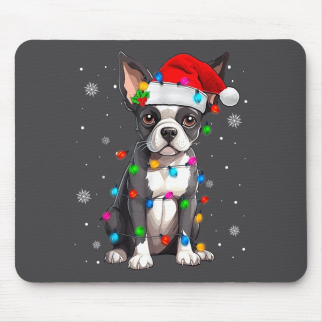 Tapis De Souris Boston Terrier Christmas Santa Hat  (Devant)