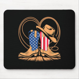 Tapis De Souris Bottes de cowboy patriotiques cœur drapeau américa