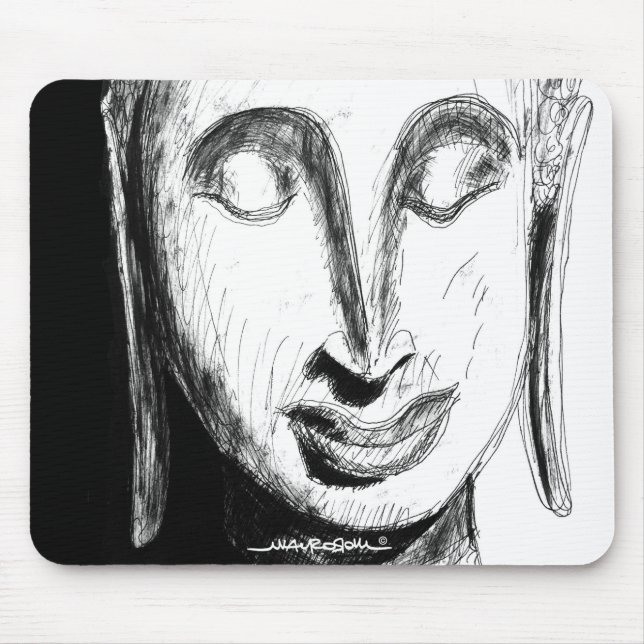 Tapis De Souris Bouddha couché Wat Pho Bangkok Thaïlande B&W (Devant)