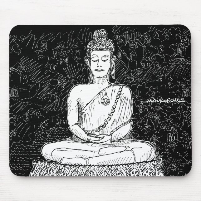 Tapis De Souris Bouddha Wat Pho Temple Bangkok Thaïlande B&W (Devant)