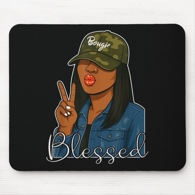Tapis De Souris Bougie Blessed Camo Hat Christian Black Woman  (Devant)