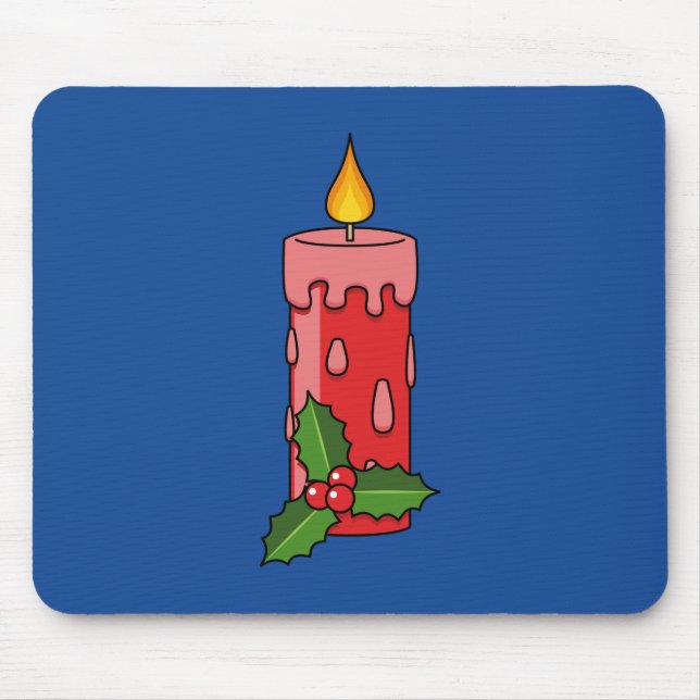 Tapis De Souris Bougie de Pilier Rouge de Noël avec Holly (Devant)