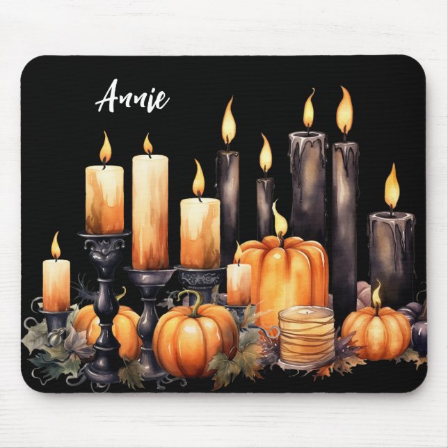 TAPIS DE SOURIS BOUGIES DE HALLOWEEN GOTHIQUE NOIR & ORANGE CITROU (Devant)