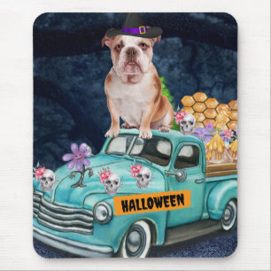 Tapis De Souris Bouledogue anglais Halloween Camion Nuit effrayant