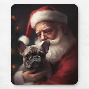 Tapis De Souris Bouledogue français avec le Père Noël Noël festif