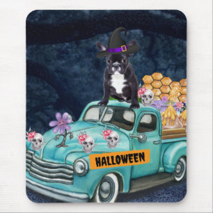 Tapis De Souris Bouledogue français camion Halloween Nuit effrayan