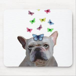 Tapis De Souris Bouledogue français et papillons blancs