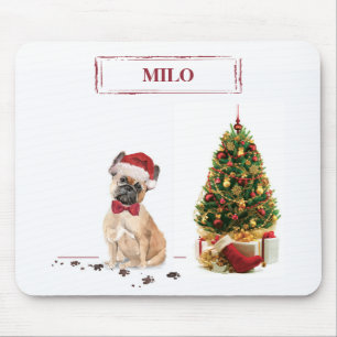 Tapis De Souris Bouledogue Français Noël drôle Chien avec Arbre
