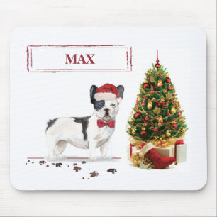 Tapis De Souris Bouledogue français noir et blanc de Noël 