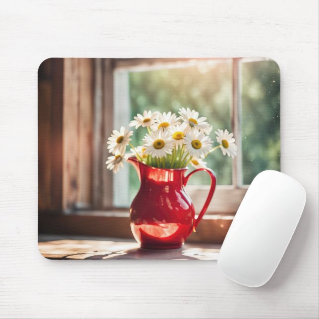 Tapis De Souris Bouquet De Faisceau Blanc En Pitcher Rouge (Avec souris)