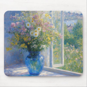 Tapis De Souris Bouquet de fleurs sauvages dans un vase bleu