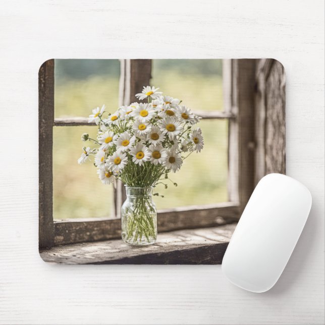 Tapis De Souris Bouquet de la marguerite dans la fenêtre (Avec souris)