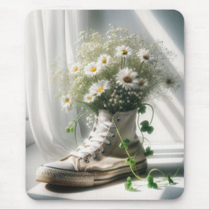 Tapis De Souris Bouquet de pâquerettes dans une basket blanche