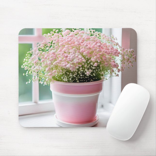 Tapis De Souris Bouquet de respiration pour bébé rose (Avec souris)