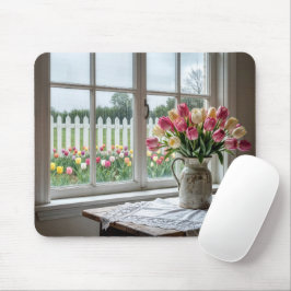 Tapis De Souris Bouquet de tulipes printanières près d'une fenêtre