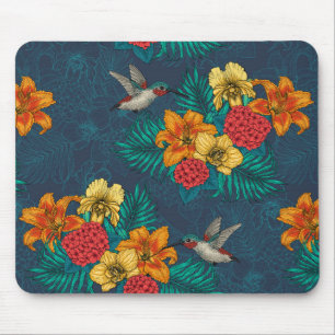 Tapis De Souris Bouquet et colibris tropicaux