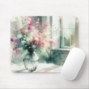 Tapis De Souris Bouquet Floral Rose Et Vert
