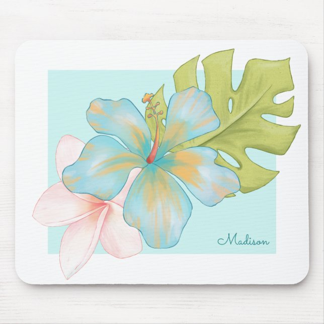 Tapis De Souris Bouquet floral tropical Pastel à votre nom (Devant)