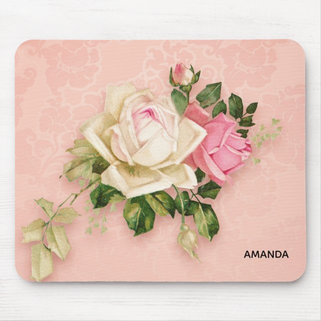 Tapis De Souris Bouquet rose et rose blanche (Devant)