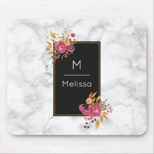 Tapis De Souris Bouquets de coin rose floral sur cadre noir person