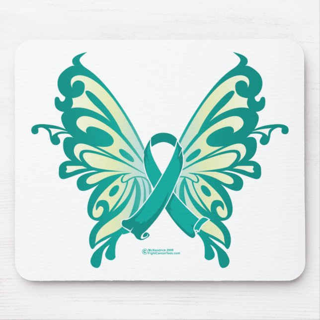 Tapis De Souris Bouton du ruban du cancer de l'ovaire (Devant)