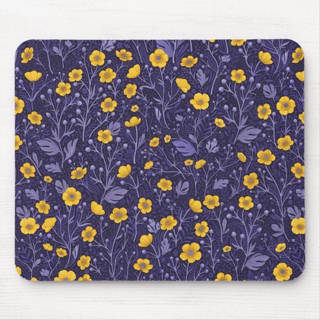 Tapis De Souris Boutons jaunes et violets (Devant)