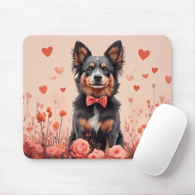 Tapis De Souris Bovins australiens avec des roses - Saint-Valentin (Avec souris)