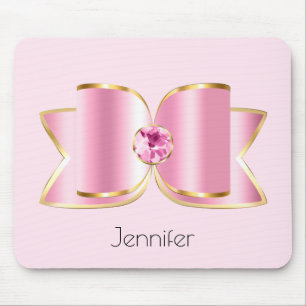 Tapis De Souris Bow en verre rose avec pierre centrale