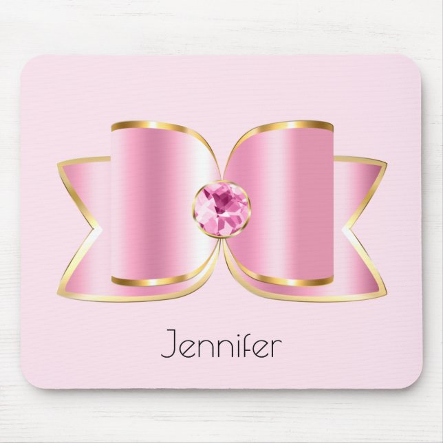 Tapis De Souris Bow en verre rose avec pierre centrale (Devant)
