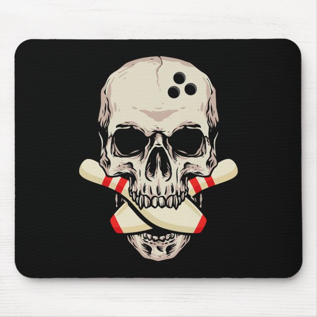 Tapis De Souris Bowling Pins Retro Skull Skeleton Head Bowling Bal (Devant)