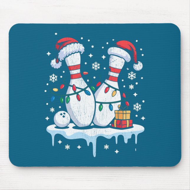 Tapis De Souris Bowling Santa Hat Funny Christmas Long Sleeve  (Devant)