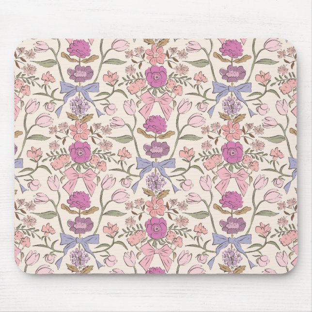 Tapis De Souris Bows et fleurs rustiques roses (Devant)