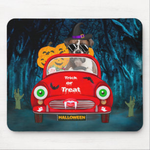 Tapis De Souris Boxer Chien Conduite Voiture Effrayant Halloween
