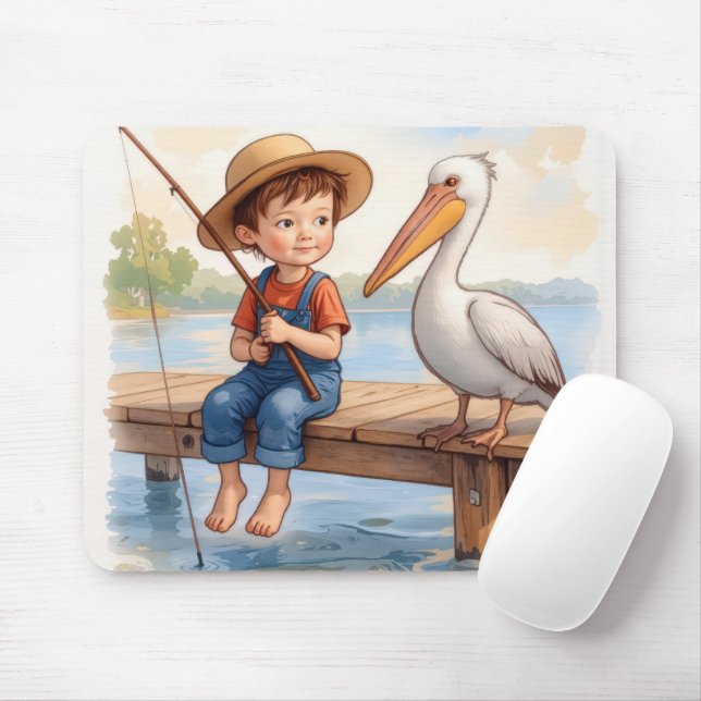 Tapis De Souris Boy Fishing With a Pelican (Avec souris)