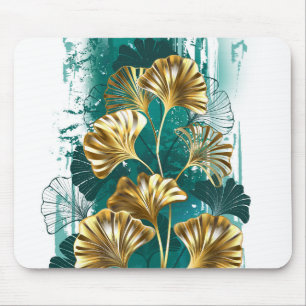 Tapis De Souris Branche de Ginko Biloba aux feuilles dorées
