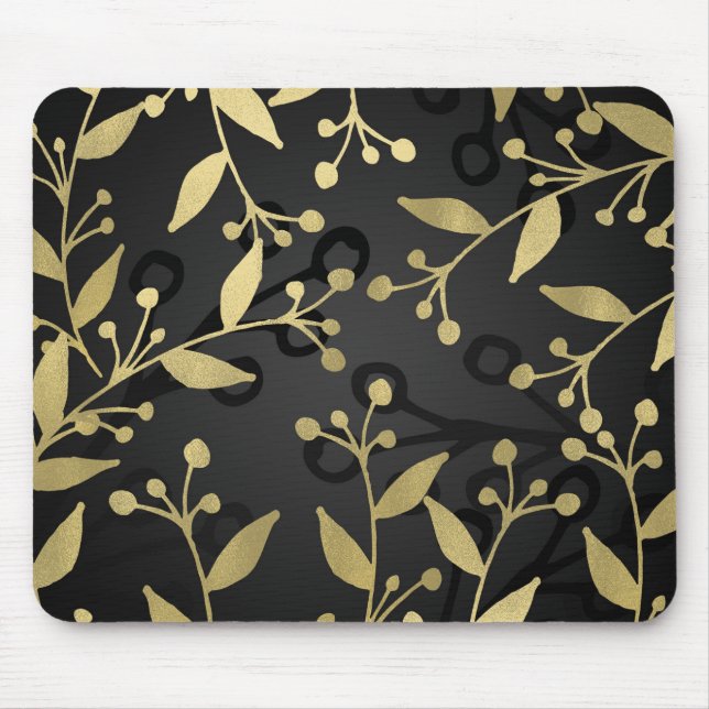 Tapis De Souris Branches botaniques modernes de Black & Gold (Devant)