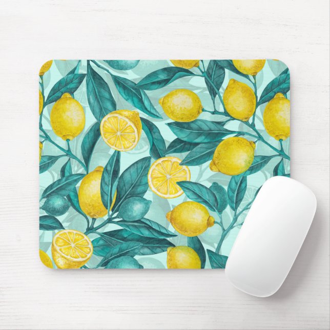 Tapis De Souris Branches de citron bleu et jaune (Avec souris)