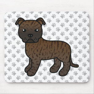 Tapis De Souris Brindle English Staffie Cute Cartoon Dog & Paws