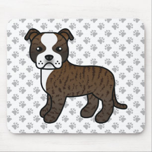 Tapis De Souris Brindle Et Blanc Staffie Cute Cartoon Chien & Patr