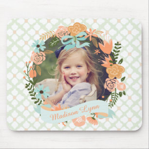 Tapis De Souris Broche Monnaie Girl Floral Wreath Photo personnali