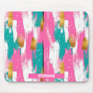 Tapis De Souris Brochures Abstraites colorées - Menthe et rose (3)