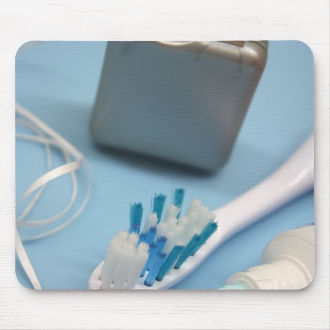 Tapis De Souris Brosse à dents, dentifrice et soie dentaire. (Devant)