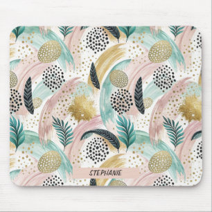 Tapis De Souris Brosse botanique et Abstraite or